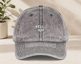 Well...No! Vintage Cap | Embroidered Funny Quote Hat | Statement Cap Gift for Her | Festival Cotton Cap
