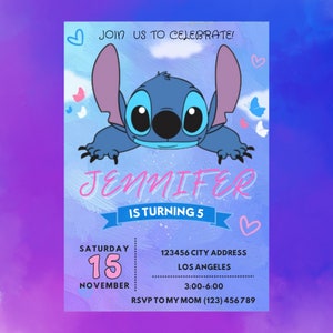 Stitch Birthday Invitation Template - Kids Birthday Invite - Stitch Invitation - Stitch Party Mobile Invitation