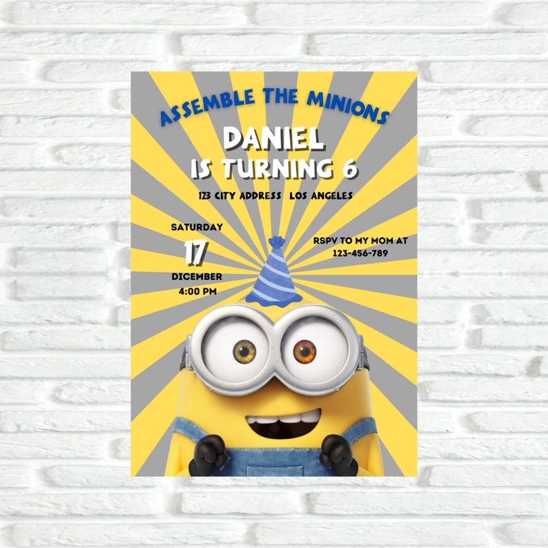 Minions Birthday Invitation Template - Etsy