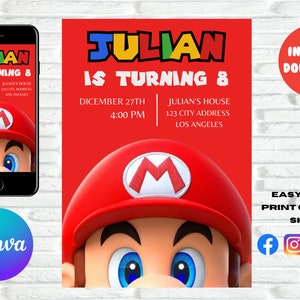 Super Mario Bros Birthday Invitation template
