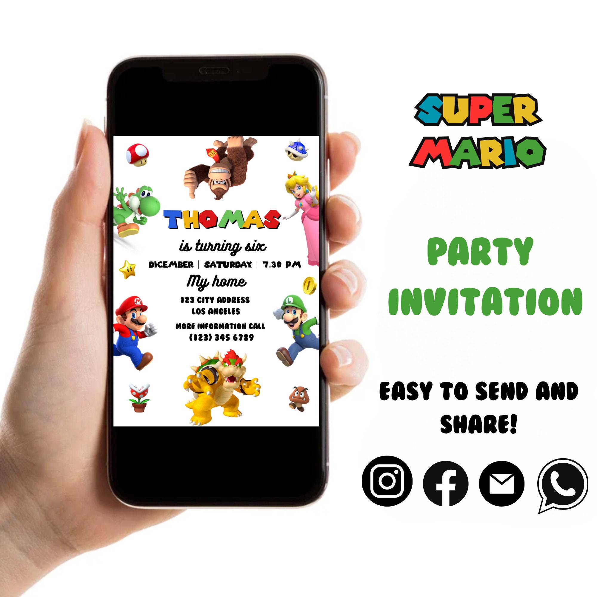 Super Mario Bros Invitation Template Etsy