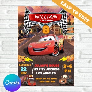 Cars Birthday Party Invitation, Cars Lightning Birthday Invite, McQueen Birthday Party Invitation, Boy Birthday Party Invite , Canva