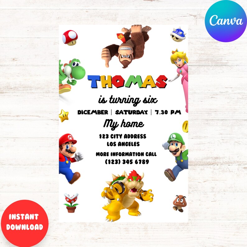 Super Mario Bros Invitation Template Etsy