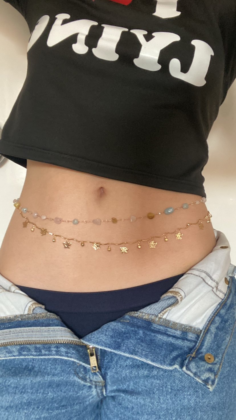 Starfish and Turquoise Bead Waist Chain: Gold Tone / One Size