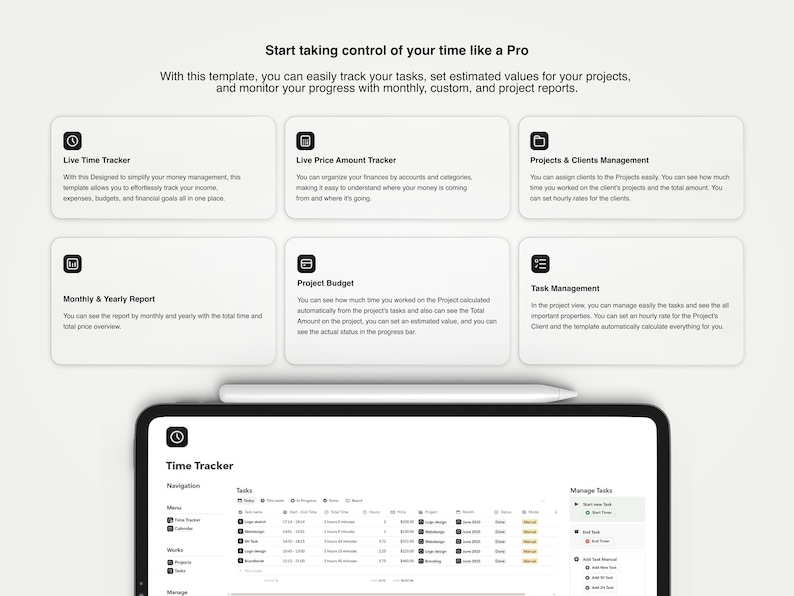 Notion Time Tracker Template: Track Projects, Clients & Billable Hours image 4