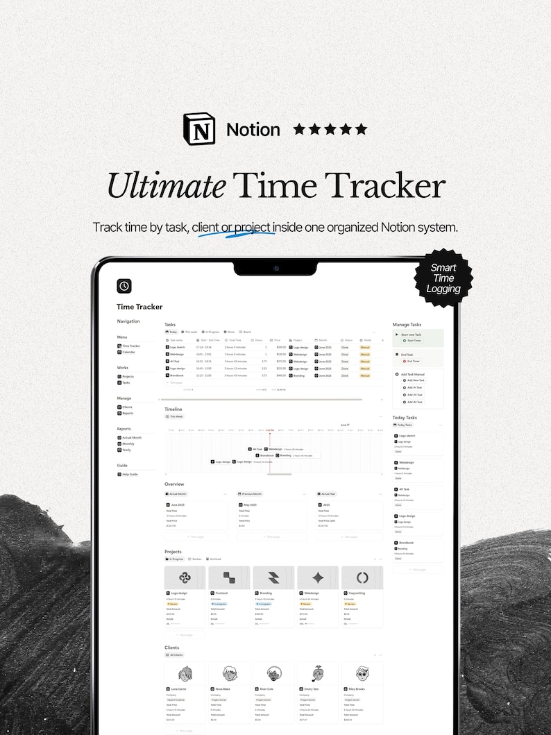 Notion Time Tracker Template: Track Projects, Clients & Billable Hours image 1