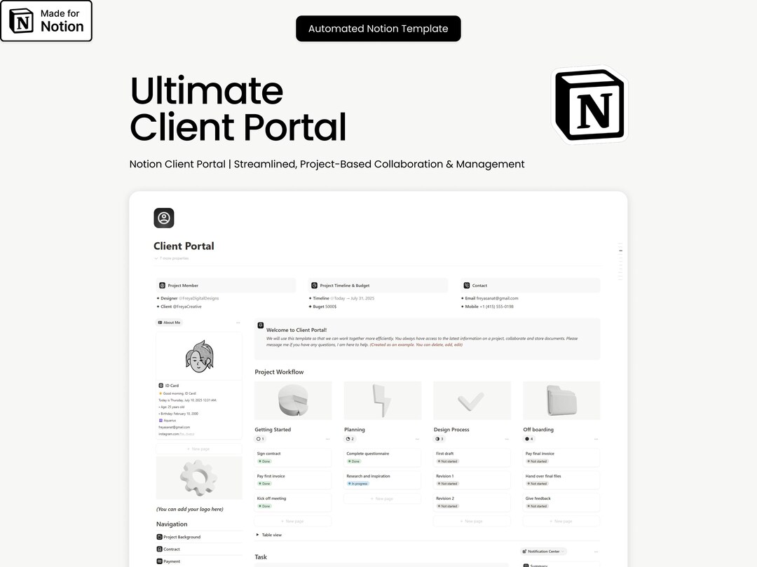 Notion Client Portal Template | Project-based Dashboard for Freelancers ...