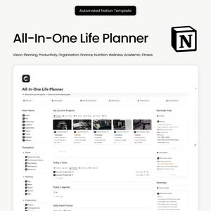 Notion All-in-One Life Planner Template | Daily, Habit, Fitness, Budget, Journal, Wellness, Meal & Goal Trackers | Digital Organizer