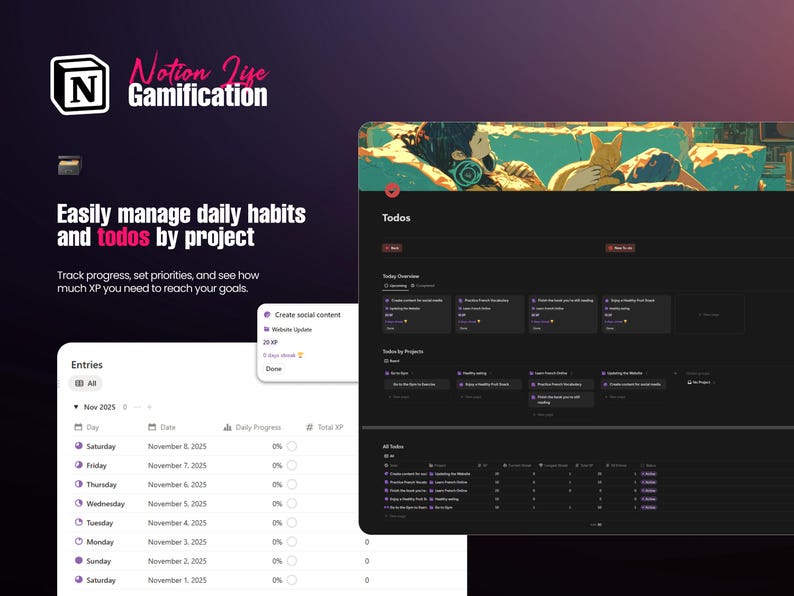 Notion Gamified Life Planner | Habit & Goal XP System image 6