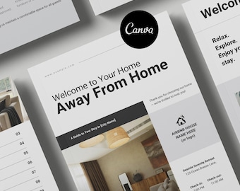 Airbnb välkomstbok Canva-mall, minimalistisk och modern gästguide