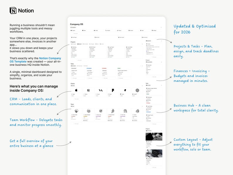 Notion Company OS Template: CRM, Projects, Finances & Team Dashboard image 2