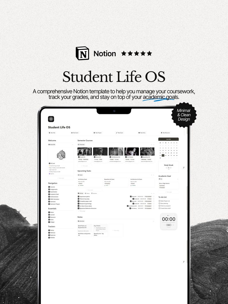 Student Life OS Notion Template: Study, Tasks & Academic Planner System image 1
