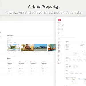 Pode incluir: Uma interface digital para gerenciamento de propriedades Airbnb, mostrando recursos como reservas, finan&ccedil;as e limpeza. A interface exibe listagens de propriedades com imagens e informa&ccedil;&otilde;es detalhadas, tudo em um layout limpo e organizado.