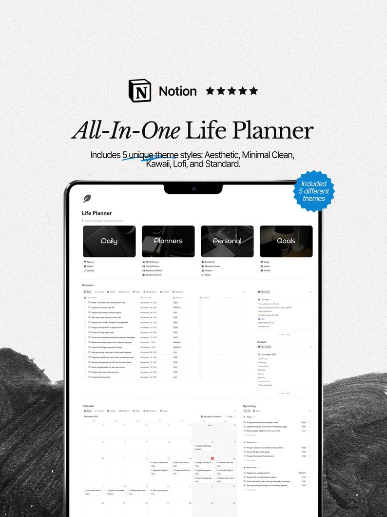 All-in-One Notion Life Planer, Habit Tracker, Ziele, Finanzen, Wellness & Tagesplanung Bild 1