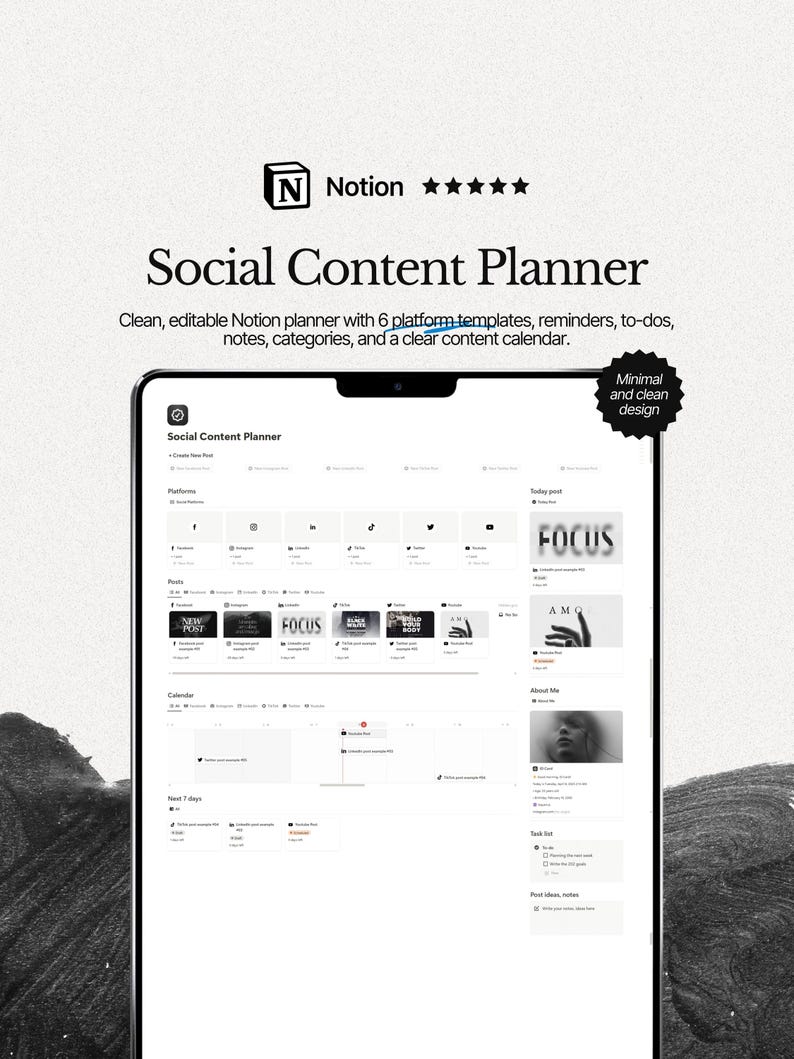 Notion Social Media Content Planner: Content Calendar & Marketing Dashboard image 1