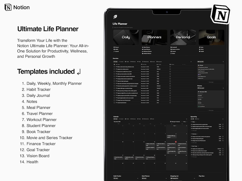All-in-One Notion Life Planer, Habit Tracker, Ziele, Finanzen, Wellness & Tagesplanung Bild 2