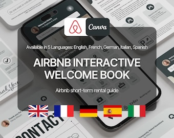 Interaktiv Airbnb-välkomstbok – Digital gästguide, incheckning, husregler och lokala tips (Canva-mall)