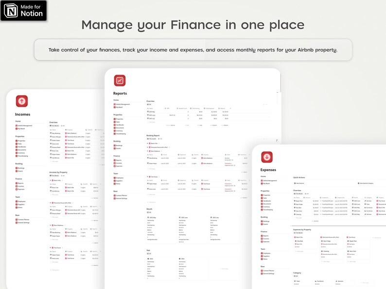 Pode incluir: Capturas de tela de uma interface de aplicativo de gerenciamento financeiro, com o texto "Manage your Finance in one place". A interface exibe se&ccedil;&otilde;es para renda, relat&oacute;rios e despesas.