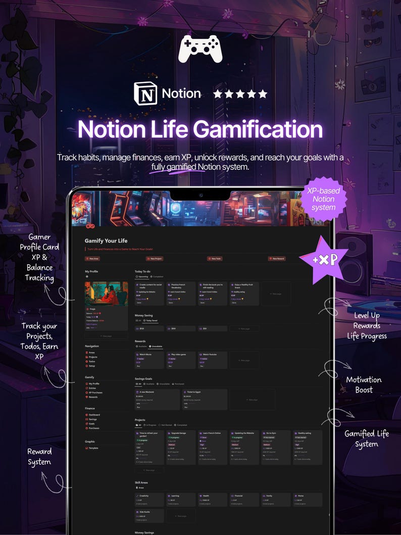 Notion Gamified Life Planner | Habit & Goal XP System image 1