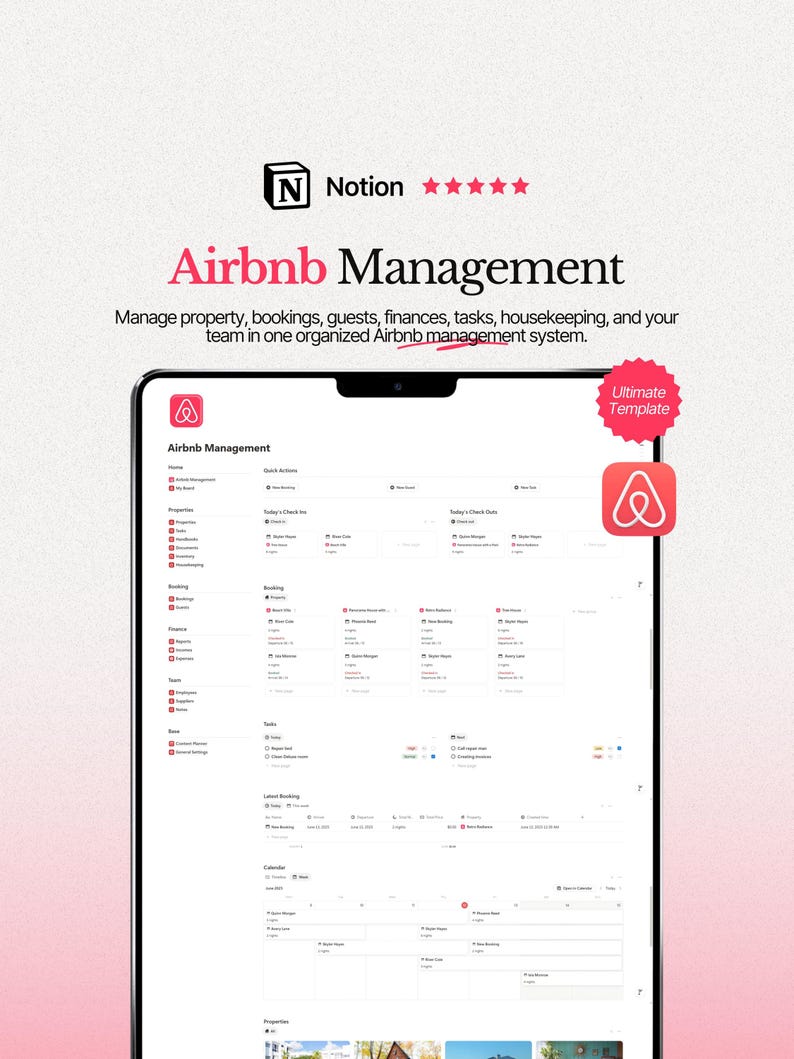 Painel de controle do anfitrião do Airbnb: Modelo do Notion para reservas, hóspedes e finanças imagem 1
