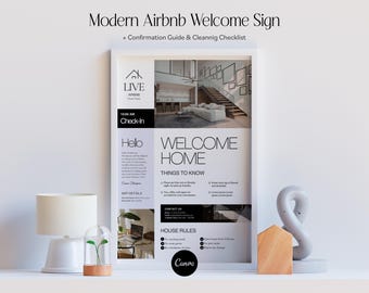 Mall för modern Airbnb-välkomstskylt | Redigerbar guide för Canva