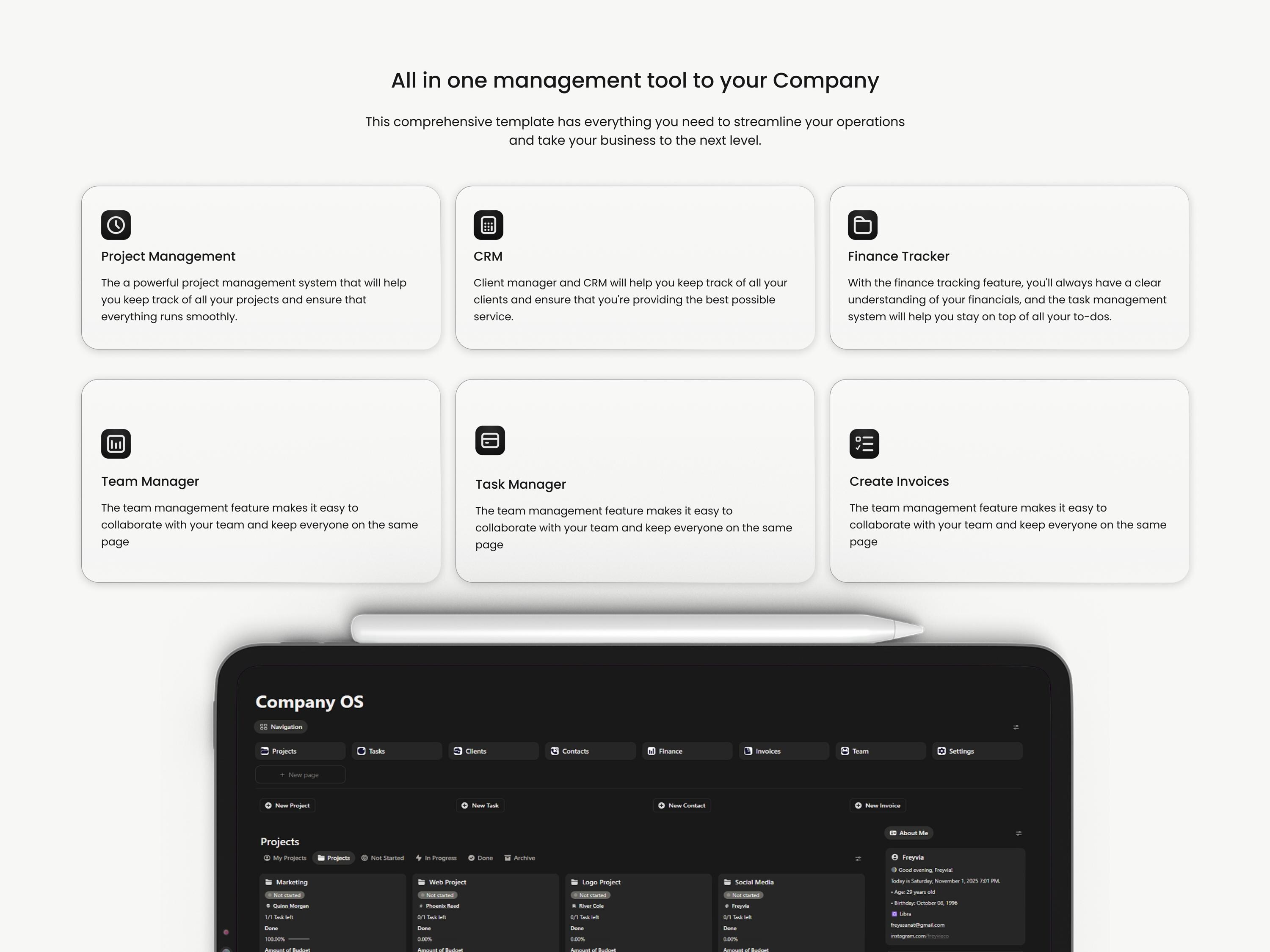 Notion Company OS Template: CRM, Projects, Finances & Team Dashboard ...