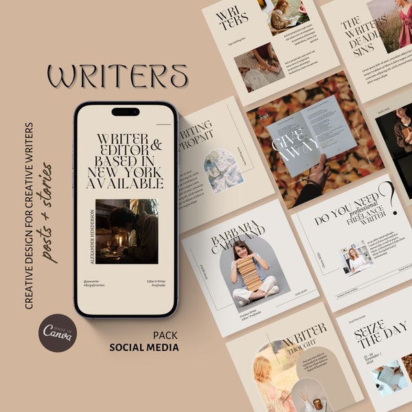Instagram Template for Poets, Writers, and Authors. Writers and Poets Social Media templates, CANVA and Photoshop, CANVA Instagram templates