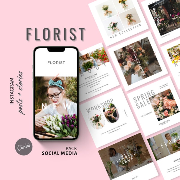 Florist Marketing Canva Template | Complete Florist Business Set for Social Media | Instagram Highlights & Flower Quotes Kit