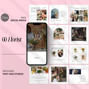 Florist Business Instagram Templates, Florist Social Media, Editable Flower Shop Instagram Canva Templates, Wedding Florist Template