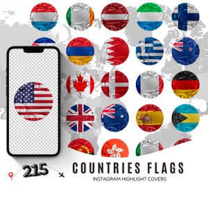 Instagram Travel Story Highlight Covers, 215 Countries, Travel Story Icons, Country Highlight Covers, World Travel, Instagram Travel