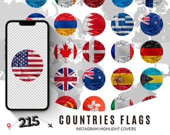 Instagram Travel Story Highlight Covers, 215 Countries, Travel Story Icons, Country Highlight Covers, World Travel, Instagram Travel