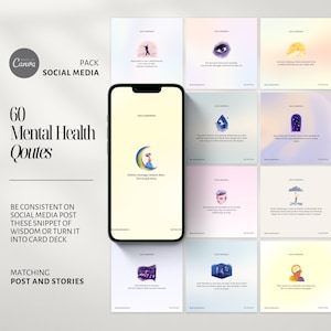 60 Mental Health Quotes | Instagram Posts and Stories | Encourage & Empower | Editable CANVA Templates | Instagram Social Media Templates