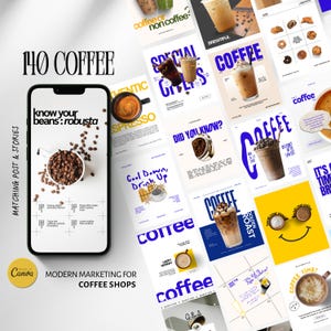 140 Coffee Shop Instagram Post Canva Templates - Coffee House Social Media Marketing Templates- Cafe Business Social Media - IG Post Coffee