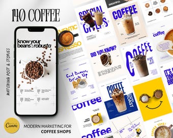 140 Coffee Shop Instagram Post Canva Templates - Coffee House Social Media Marketing Templates- Cafe Business Social Media - IG Post Coffee