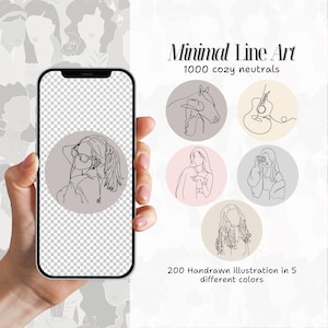 1000 Minimal Boho Line Art Instagram Highlight Covers, Minimalist Lifestyle Highlights, Neutral Aesthetic IG Story Highlight Icon Pack
