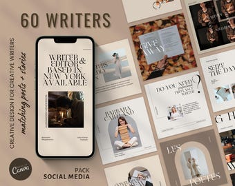Instagram Template for Poets, Writers, and Authors. Writers and Poets Social Media templates, CANVA, CANVA Instagram templates