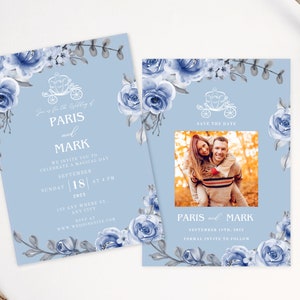 Powder Blue Cinderella Wedding Invitation Suite, Fairytale Party Invitation, Edit Yourself, Instant Download