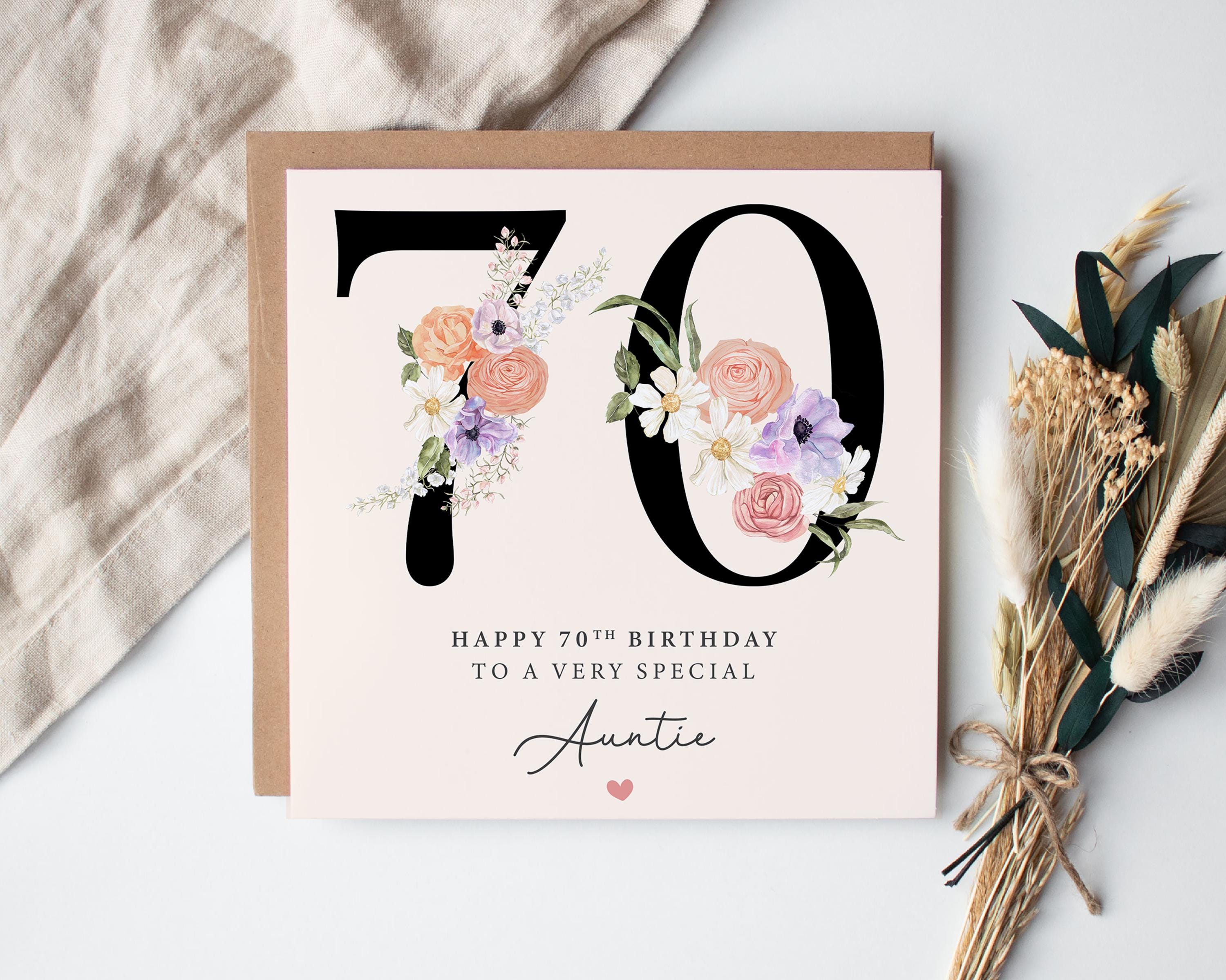 Personalised 70th Birthday Card for Auntie - Floral Design - for Aunt ...