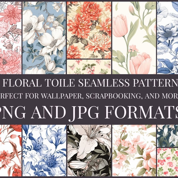 17 Seamless Floral Patterns | Sophisticated Toile Flowers | Patterns for Commercial Use