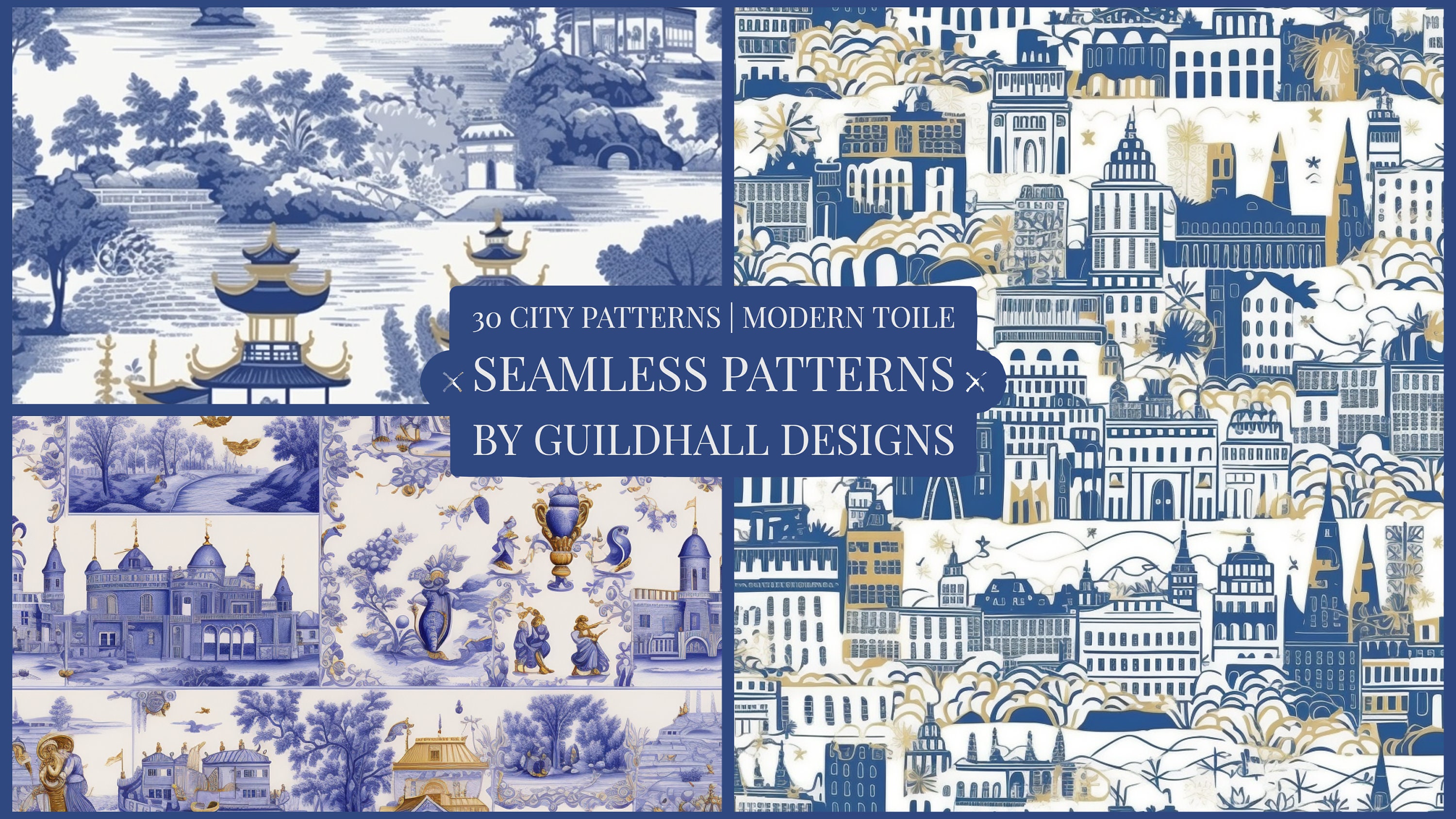 Modern Toile Cityscapes | 30 Seamless Patterns | Available for ...