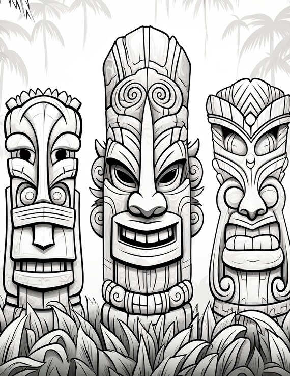 Exotic Tiki Coloring Pages by Krazy Koloring 50 Pages of Tropical Tikis to  Color and Enjoy - Etsy