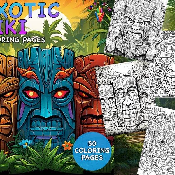 Exotic Tiki Coloring Pages by Krazy Koloring -- 50 Pages of Tropical Tikis to Color and Enjoy!