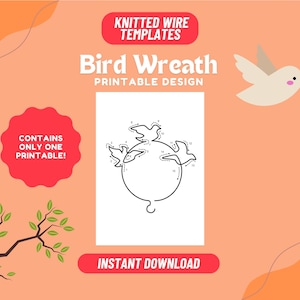 Birds Wreath Knitted Wire Art Template, Wire Bending Designs, Template for Knitted Wire Template, Bird Shape Decor, Tricotin, icord, ver2