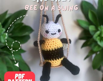 Amigurumi Bee on a Swing Pattern, crochet animals for beginners, easy crochet patterns for beginners, Crochet Plushie