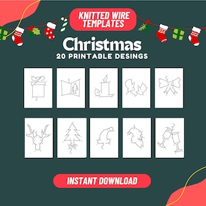 Plantilla para arte navideño con alambre tejido, 20 diseños para doblar alambre, plantilla para alambre tejido, decoración con formas navideñas, tricotina, icord