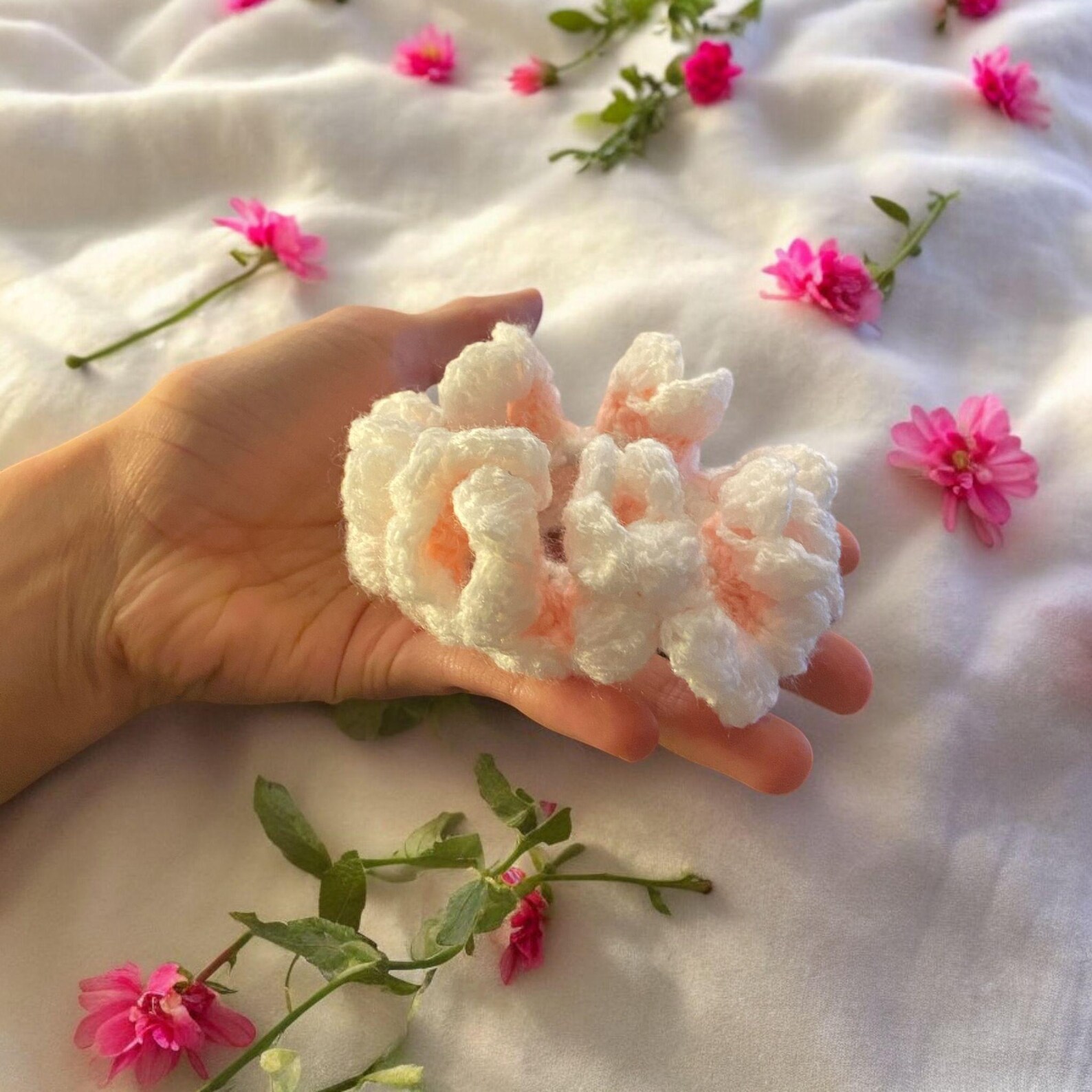 Crochet Scrunchie Pattern, Crochet Hair Tie, Pink Crochet Hair ...