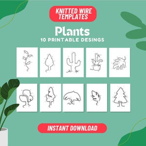Plants Knitted Wire Templates, 10 Cord Designs, Cord Template, Botanical Knitted wire ar,  Tricotin, icord