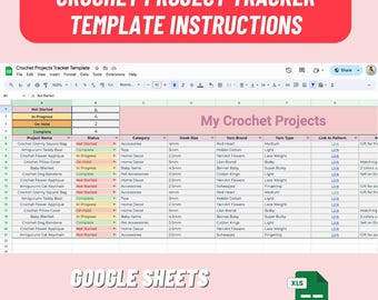 Feuille de calcul de planification au crochet, Inventaire des crochets, Suivi de projet, Organiseur de motifs au crochet, Feuilles Google