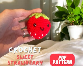 Adorable Strawberry Amigurumi Pattern, Emotiona Support Crochet, Easy Crochet Fruit PDF Tutorial, easy crochet patterns for beginners
