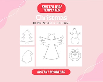 Christmas Knitted Wire Art Template, Xmas Part 2, 10 Wire Bending Designs, Xmas Shape Decor, Tricotin, icord